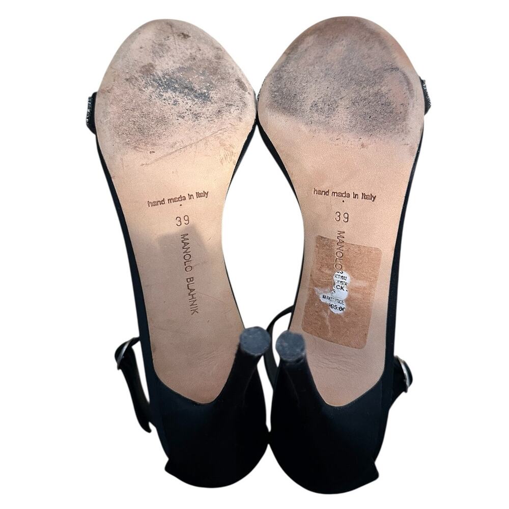 Manolo Blahnik Chaos Crystal Satin Heels Black 100mm Strappy Sandal 39.5 - Picture 10 of 11
